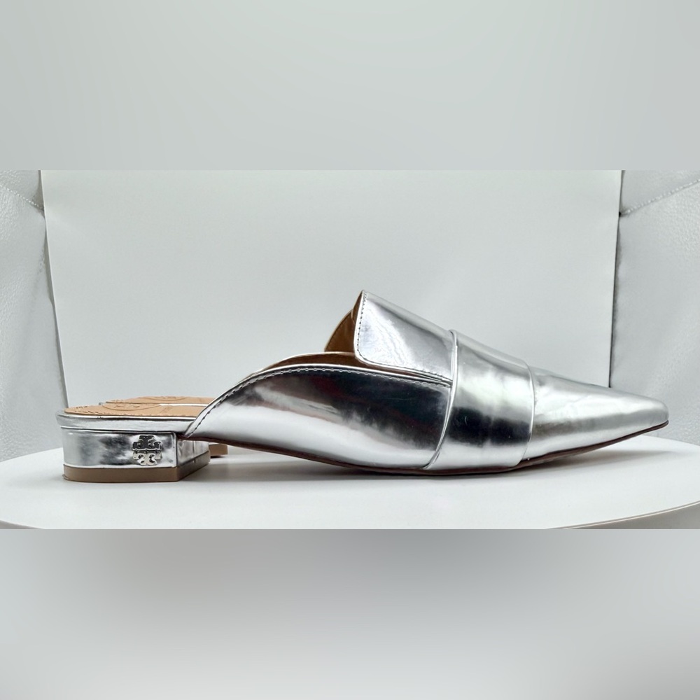 Tory Burch Rosalind Pointed-toe mule in‎ Metallic Silver Leather Size 6.5